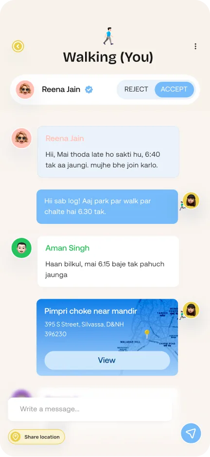 Host view of a group chat with accept and reject for a new request