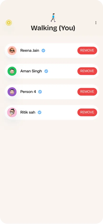 Member list with a Remove button next to each person
