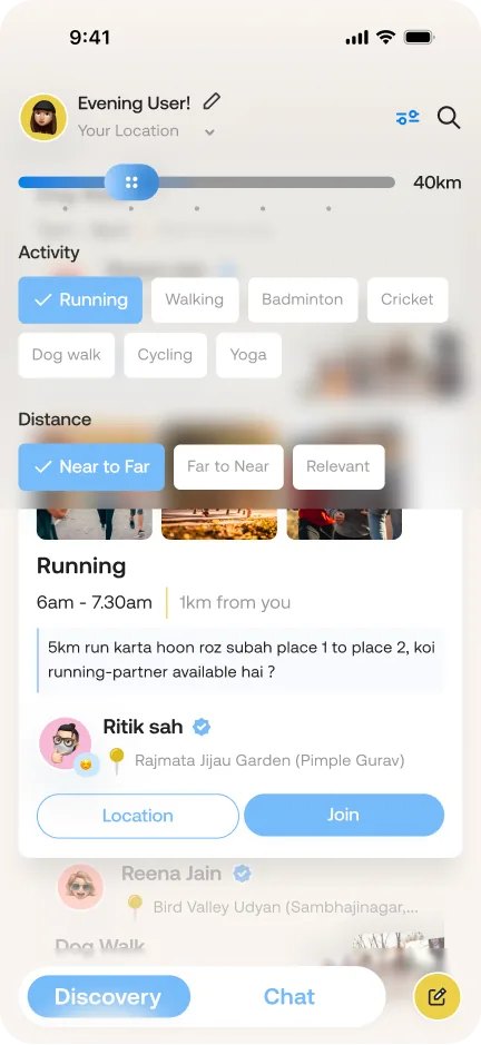 Filters for distance, activity and sort order over the feed